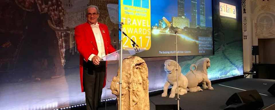 Master of Ceremonies, Richard Birtchnell at British Guild of Travel Writers annual dinner 2017